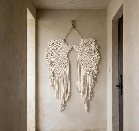 seebemxx Angel Wings Wall Decor, Macrame Wall Hanging Tapestry, Woven Boho Tapestry with Long Tassels, Bohemian Cotton Handmade Home Decor for Wedding, Living Room, Bedroom in Saudi Arabia