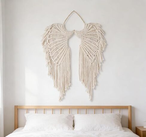 seebemxx Angel Wings Wall Decor, Macrame Wall Hanging Tapestry, Woven Boho Tapestry with Long Tassels, Bohemian Cotton Handmade Home Decor for Wedding, Living Room, Bedroom in Saudi Arabia