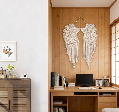seebemxx Angel Wings Wall Decor, Macrame Wall Hanging Tapestry, Woven Boho Tapestry with Long Tassels, Bohemian Cotton Handmade Home Decor for Wedding, Living Room, Bedroom in Saudi Arabia
