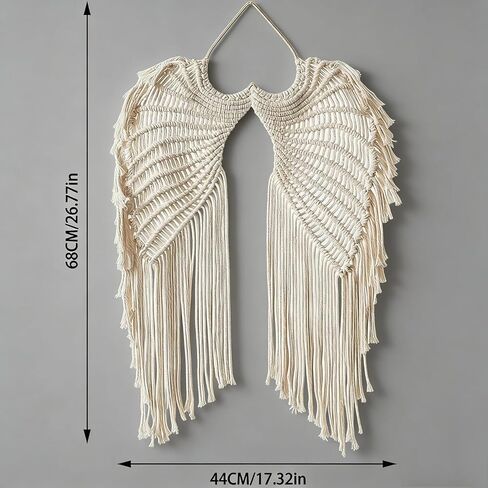 seebemxx Angel Wings Wall Decor, Macrame Wall Hanging Tapestry, Woven Boho Tapestry with Long Tassels, Bohemian Cotton Handmade Home Decor for Wedding, Living Room, Bedroom in Saudi Arabia