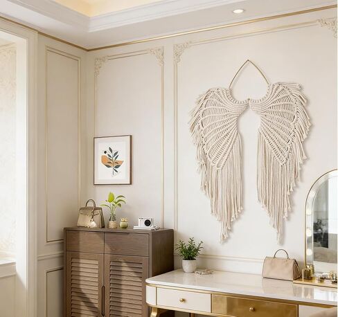 seebemxx Angel Wings Wall Decor, Macrame Wall Hanging Tapestry, Woven Boho Tapestry with Long Tassels, Bohemian Cotton Handmade Home Decor for Wedding, Living Room, Bedroom in Saudi Arabia