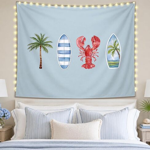 SkyCozy Pink Surf Coastal Beach Wall Tapestry,Surf Board Room Decor, Summer Coastal Preppy Trendy Retro East Coast Coquette Surfboard Crawfish Tapestry Decor for Girls Room College, 50x60 Inch in Saudi Arabia