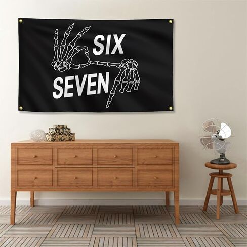 Six Seven 6 7 Meme Skeleton Hands Tapestry 3x5 Ft - Gothic Humor Wall Hanging for Bedroom, Rock Music Inspired Decor, Funny Meme Gift for Adults in Saudi Arabia