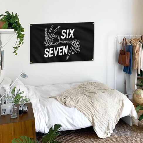 Six Seven 6 7 Meme Skeleton Hands Tapestry 3x5 Ft - Gothic Humor Wall Hanging for Bedroom, Rock Music Inspired Decor, Funny Meme Gift for Adults in Saudi Arabia