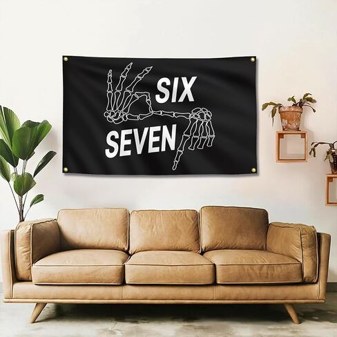 Six Seven 6 7 Meme Skeleton Hands Tapestry 3x5 Ft - Gothic Humor Wall Hanging for Bedroom, Rock Music Inspired Decor, Funny Meme Gift for Adults in Saudi Arabia