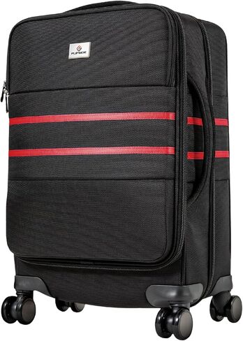 FlipSide Carry On Luggage 22"x14"x9" with Movable Partition for Clean & Dirty Clothes - Utility Pocket, AirTag Compartment with 360 Degree Spinner Wheels - Ideal for Frequent Travelers - Red Stripes in Kuwait