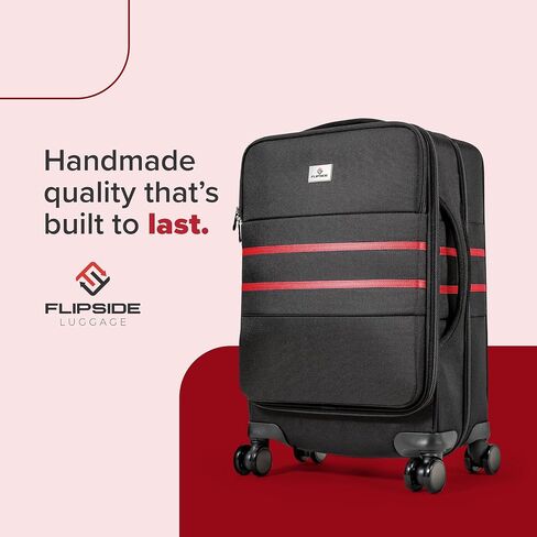 FlipSide Carry On Luggage 22"x14"x9" with Movable Partition for Clean & Dirty Clothes - Utility Pocket, AirTag Compartment with 360 Degree Spinner Wheels - Ideal for Frequent Travelers - Red Stripes in Kuwait