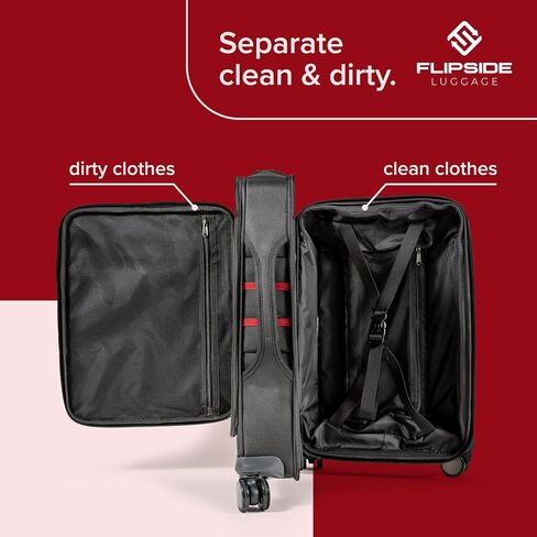 FlipSide Carry On Luggage 22"x14"x9" with Movable Partition for Clean & Dirty Clothes - Utility Pocket, AirTag Compartment with 360 Degree Spinner Wheels - Ideal for Frequent Travelers - Red Stripes in Kuwait