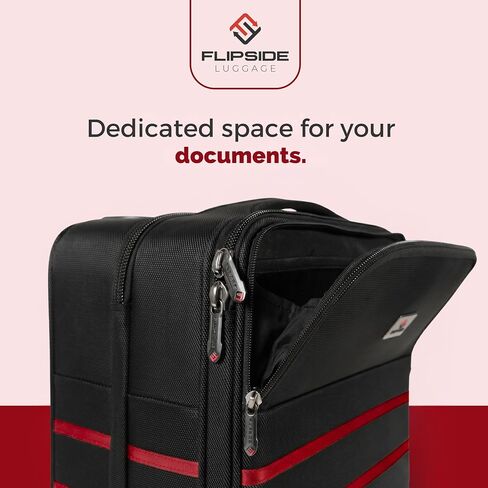 FlipSide Carry On Luggage 22"x14"x9" with Movable Partition for Clean & Dirty Clothes - Utility Pocket, AirTag Compartment with 360 Degree Spinner Wheels - Ideal for Frequent Travelers - Red Stripes in Kuwait