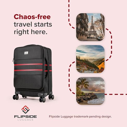 FlipSide Carry On Luggage 22"x14"x9" with Movable Partition for Clean & Dirty Clothes - Utility Pocket, AirTag Compartment with 360 Degree Spinner Wheels - Ideal for Frequent Travelers - Red Stripes in Kuwait