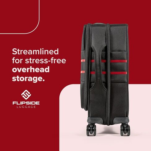 FlipSide Carry On Luggage 22"x14"x9" with Movable Partition for Clean & Dirty Clothes - Utility Pocket, AirTag Compartment with 360 Degree Spinner Wheels - Ideal for Frequent Travelers - Red Stripes in Kuwait