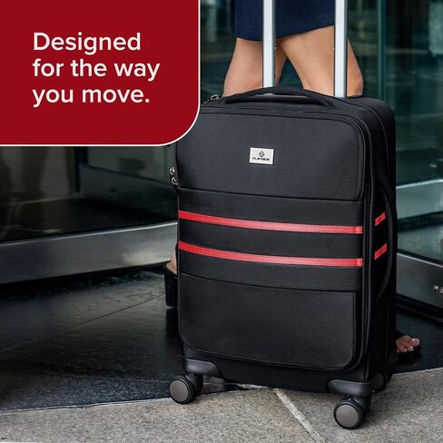 FlipSide Carry On Luggage 22"x14"x9" with Movable Partition for Clean & Dirty Clothes - Utility Pocket, AirTag Compartment with 360 Degree Spinner Wheels - Ideal for Frequent Travelers - Red Stripes in Kuwait