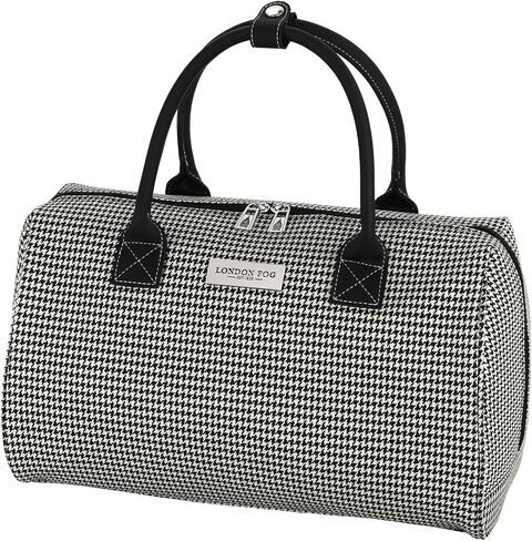 London Fog Cambridge 16" Classic Satchel, Black White Houndstooth in Kuwait
