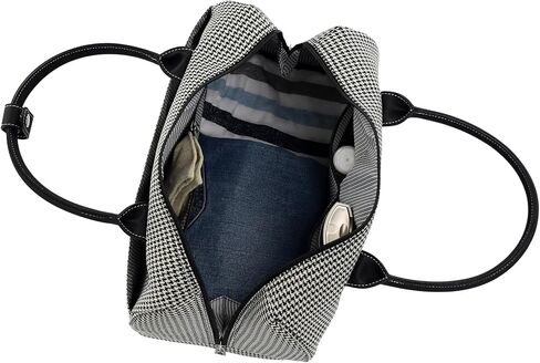 London Fog Cambridge 16" Classic Satchel, Black White Houndstooth in Kuwait