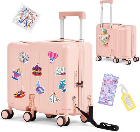 smilesun Kids Ride-On Luggage, 20" Hardshell Carry-On Suitcase with 6 Spinner Wheels, Foldable Pedal, Hidden Cup Holder & Combination Lock for Toddlers & Children (Green, 20-inch) in Kuwait