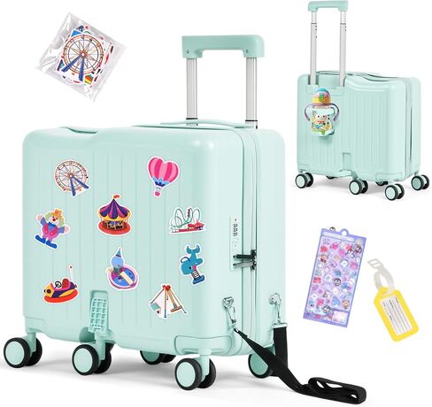 smilesun Kids Ride-On Luggage, 20" Hardshell Carry-On Suitcase with 6 Spinner Wheels, Foldable Pedal, Hidden Cup Holder & Combination Lock for Toddlers & Children (Green, 20-inch) in Saudi Arabia