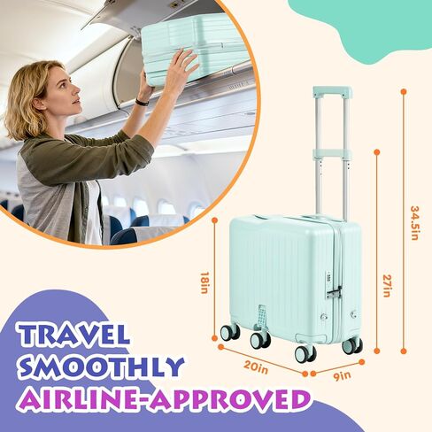 smilesun Kids Ride-On Luggage, 20" Hardshell Carry-On Suitcase with 6 Spinner Wheels, Foldable Pedal, Hidden Cup Holder & Combination Lock for Toddlers & Children (Green, 20-inch) in Saudi Arabia