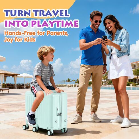 smilesun Kids Ride-On Luggage, 20" Hardshell Carry-On Suitcase with 6 Spinner Wheels, Foldable Pedal, Hidden Cup Holder & Combination Lock for Toddlers & Children (Green, 20-inch) in Saudi Arabia