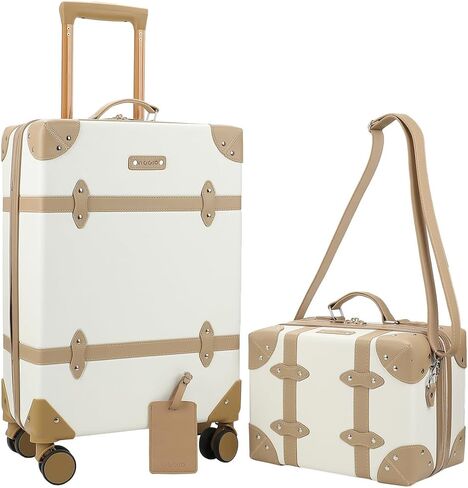 Vintage-Inspired White 2-Pack Hardside Trunk & Train Case With Brown Accents in Saudi Arabia