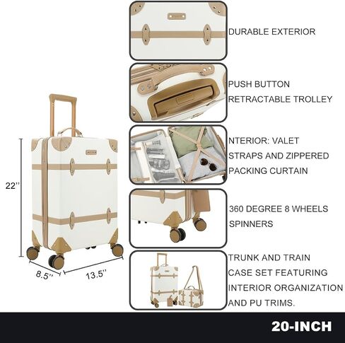 Vintage-Inspired White 2-Pack Hardside Trunk & Train Case With Brown Accents in Saudi Arabia