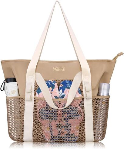 Lacdo Beach Bag for Women, Beach Tote Bag for Women Waterproof Sandproof Foldable Pool Bag for Travel Beach Vacation Pool in Kuwait