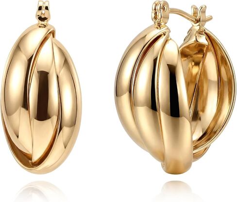MYEARS Gold Hoop Earrings for Women 14K Gold Plated Chunky Huggie Hoops Simple Cute Earrings Minimalist Jewelry for Women Gifts in Kuwait