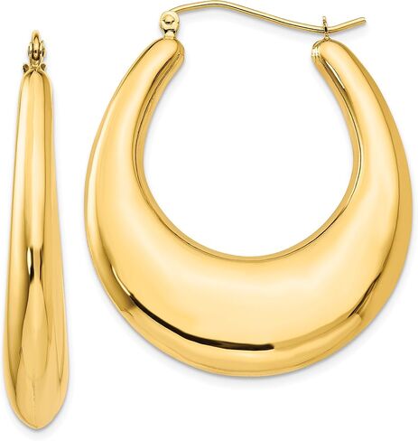 Polished Puffed Oval Hinged Hoop Earrings in Real 14k Yellow Gold in Kuwait