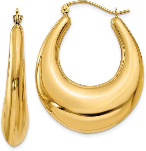 Polished Puffed Oval Hinged Hoop Earrings in Real 14k Yellow Gold in Kuwait