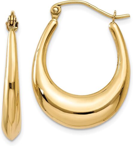 Polished Puffed Oval Hinged Hoop Earrings in Real 14k Yellow Gold in Kuwait