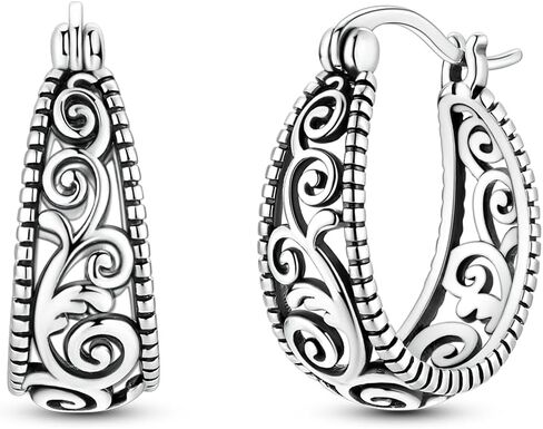 Vintage Filigree Hoop Earrings for Women 925 Sterling Silver Scrollwork Huggie Hoops Hypoallergenic Lightweight Retro Trendy Jewelry in Kuwait