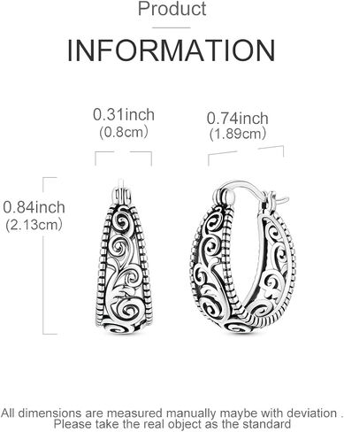 Vintage Filigree Hoop Earrings for Women 925 Sterling Silver Scrollwork Huggie Hoops Hypoallergenic Lightweight Retro Trendy Jewelry in Kuwait