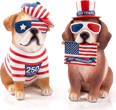 Wesiti 2 Pcs 4th of July Highland Cow Figurines Decor Patriotic Highland Cow Gnomes Scottish Resin Statue Calf Lovers Gifts for 250th Anniversary Independence Day Home Garden Kitchen Office Table in Kuwait