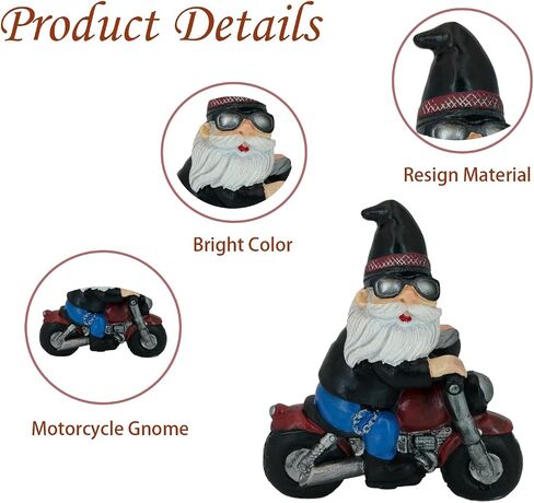 2 Pack Biker Gnomes Resin Figurines, Motorcycle Riding Swedish Tomte Gnomes Decor, Collectible Tabletop Tiered Tray Decor for Home Farmhouse Coffee Bar Office (Black) in Kuwait