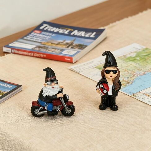 2 Pack Biker Gnomes Resin Figurines, Motorcycle Riding Swedish Tomte Gnomes Decor, Collectible Tabletop Tiered Tray Decor for Home Farmhouse Coffee Bar Office (Black) in Kuwait