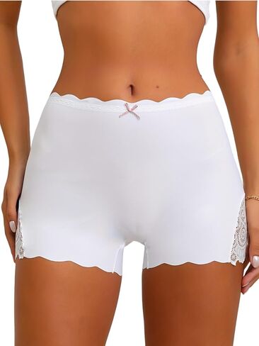 1pc Lace Stitching Boyshort Panties, Soft & Comfortable Scallop Trim Bow Tie Panties, Women's Lingerie & Underwear in Kuwait