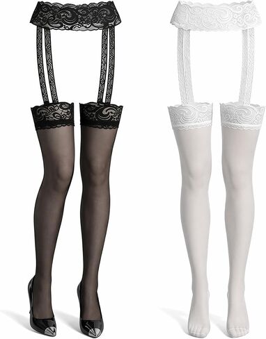 Women's 2PCS Sexy Lace Suspender Stockings, Anti-Snag Sheer Garter Stockings for Lingerie, Cosplay and Parties in Kuwait