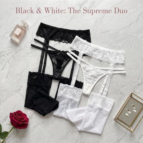 Women's 2PCS Sexy Lace Suspender Stockings, Anti-Snag Sheer Garter Stockings for Lingerie, Cosplay and Parties in Kuwait