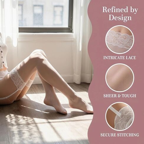 Women's 2PCS Sexy Lace Suspender Stockings, Anti-Snag Sheer Garter Stockings for Lingerie, Cosplay and Parties in Kuwait