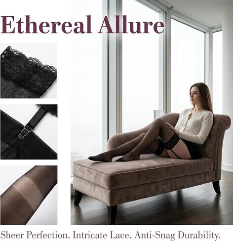 Women's 2PCS Sexy Lace Suspender Stockings, Anti-Snag Sheer Garter Stockings for Lingerie, Cosplay and Parties in Kuwait
