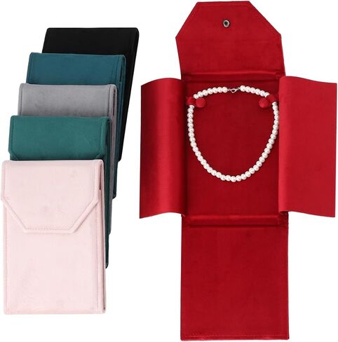 6 Pcs Velvet Necklace Display Folders, Foldable Women Pearl Necklace Organizers with Snap Closure, Portable Travel Jewelry Storage Pouches, Jewelry Display Cases for Presents in Saudi Arabia