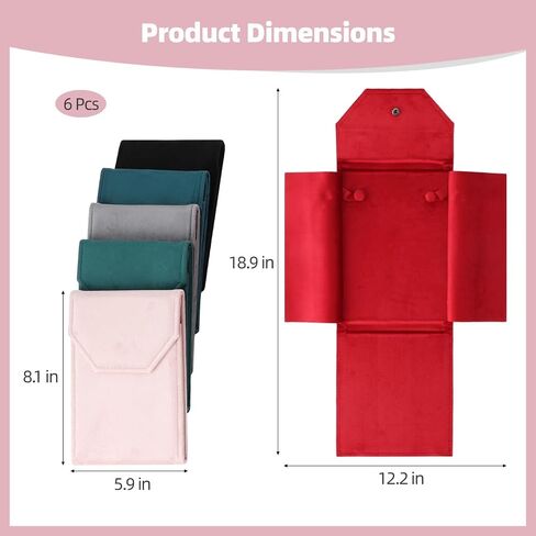 6 Pcs Velvet Necklace Display Folders, Foldable Women Pearl Necklace Organizers with Snap Closure, Portable Travel Jewelry Storage Pouches, Jewelry Display Cases for Presents in Saudi Arabia