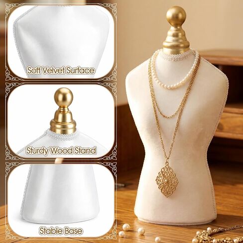Tondiamo Vintage Velvet Necklace Display Stand White Mannequin Velvet Jewelry Necklace Holde Elegant Decor for Wedding Jewelry Selling Vendors Trade Shows in Kuwait