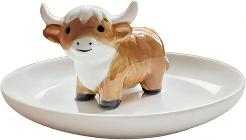 Highland Cow Ring Holder for Women, Cute Jewerly Tray for Kitchen, Ceramic Trinket Dish for Bathroom, Farmhouse & Boho Style Highland Cow Home Decor Gift in Saudi Arabia