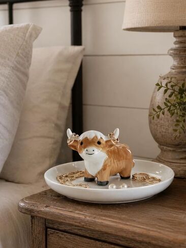 Highland Cow Ring Holder for Women, Cute Jewerly Tray for Kitchen, Ceramic Trinket Dish for Bathroom, Farmhouse & Boho Style Highland Cow Home Decor Gift in Saudi Arabia