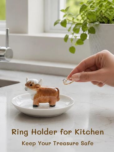 Highland Cow Ring Holder for Women, Cute Jewerly Tray for Kitchen, Ceramic Trinket Dish for Bathroom, Farmhouse & Boho Style Highland Cow Home Decor Gift in Saudi Arabia