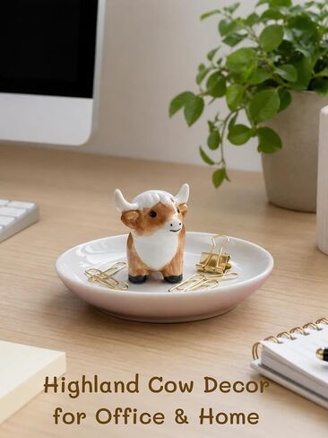 Highland Cow Ring Holder for Women, Cute Jewerly Tray for Kitchen, Ceramic Trinket Dish for Bathroom, Farmhouse & Boho Style Highland Cow Home Decor Gift in Saudi Arabia