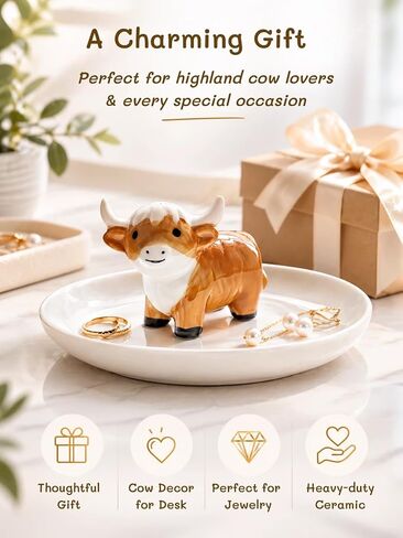 Highland Cow Ring Holder for Women, Cute Jewerly Tray for Kitchen, Ceramic Trinket Dish for Bathroom, Farmhouse & Boho Style Highland Cow Home Decor Gift in Saudi Arabia