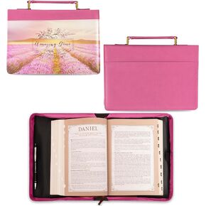 Christian Art Gifts Fashion Bible Cover Amazing Grace Scenic Faux Leather, Pink, Large