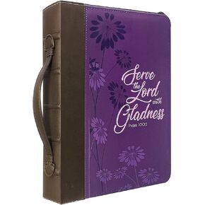 Office Werks Purple Stylish Bible Cover - Psalm 100:2 - Premium Leather Bible Case - Large Size Fits up to 10.5 x 7.5 x 2.25 Inches - Perfect Gift for Women