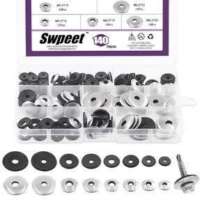 Swpeet 120Pcs #12 x 3/4" - M5.5 x19mm Stainless Steel Neoprene EPDM Bonded Sealing Washers Gasket Assortment Kit, Rubber Bonded Sealing Washers for Screws